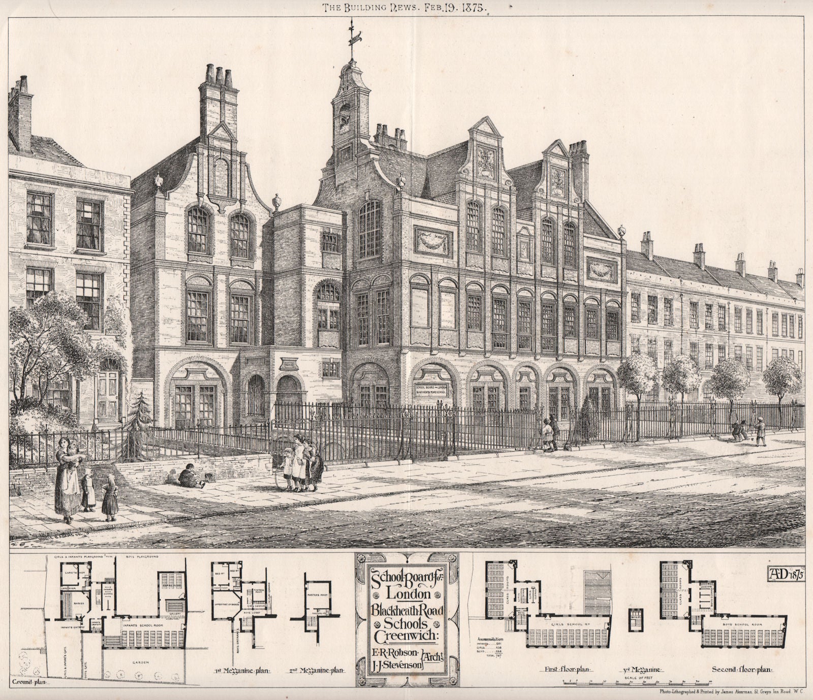 School Board for London, Blackheath Road Schools, Greenwich 1875 old print
